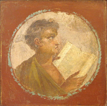 ancient fresco of young man reading