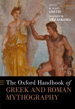 Oxford Handbook of Greek and Roman Mythography book cover, featuring a fresco from the House of the Dioscuri at Pompeii. The fresco shows Perseus rescuing Andromeda after he has killed the Ketos.