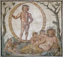 Mosaic depicting Aion, god of eternity, surrounded by a celestial sphere