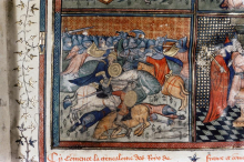 Maunscipt illustrating Aeneas' defeat of Turnus