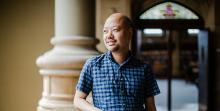 A picture of Christopher Waldo gazing into the distance in Suzzallo library!