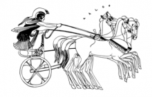 image of charioteer, line-drawing from Greek pot