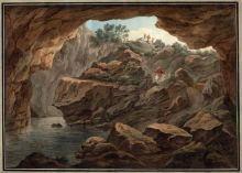 View looking out from a cave, a print by Edward Dodwell 