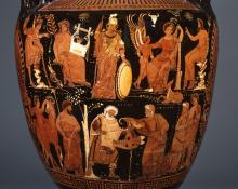 Large Greek vase, with painting of Gods and Goddesses