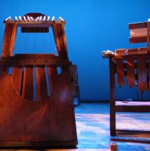 closeup of musical instruments made by Harry Prtch