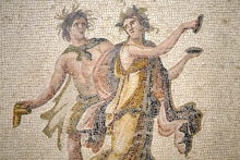 A detail of an ancient Roman mosaic