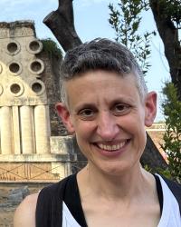 Deborah Kamen in front of the Tomb of Eursacyes