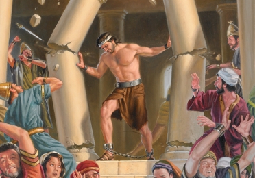 Samson pulling down the Temple of Dagon, god of the Philistines.
