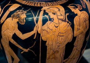 Odysseus and Nausicaa (Nausicaa Painter, Attic red figure amphora 450 BCE)