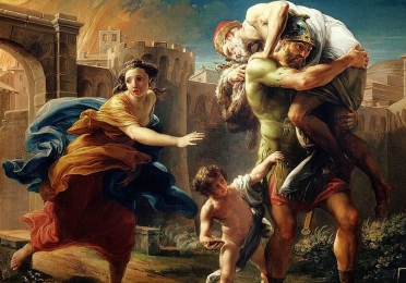 Painting of Aeneas fleeing from Troy, painted by Pompeo Batoni in 1753