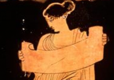 Ancient Greek artistic depiction of a woman holding a scroll