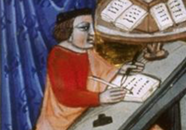 Artistic portrait of Cicero writing at his desk