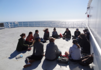 Prof. Stroup meets with her students