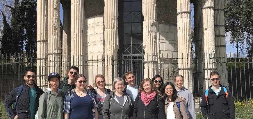 Students in front of the Temple of Hercules